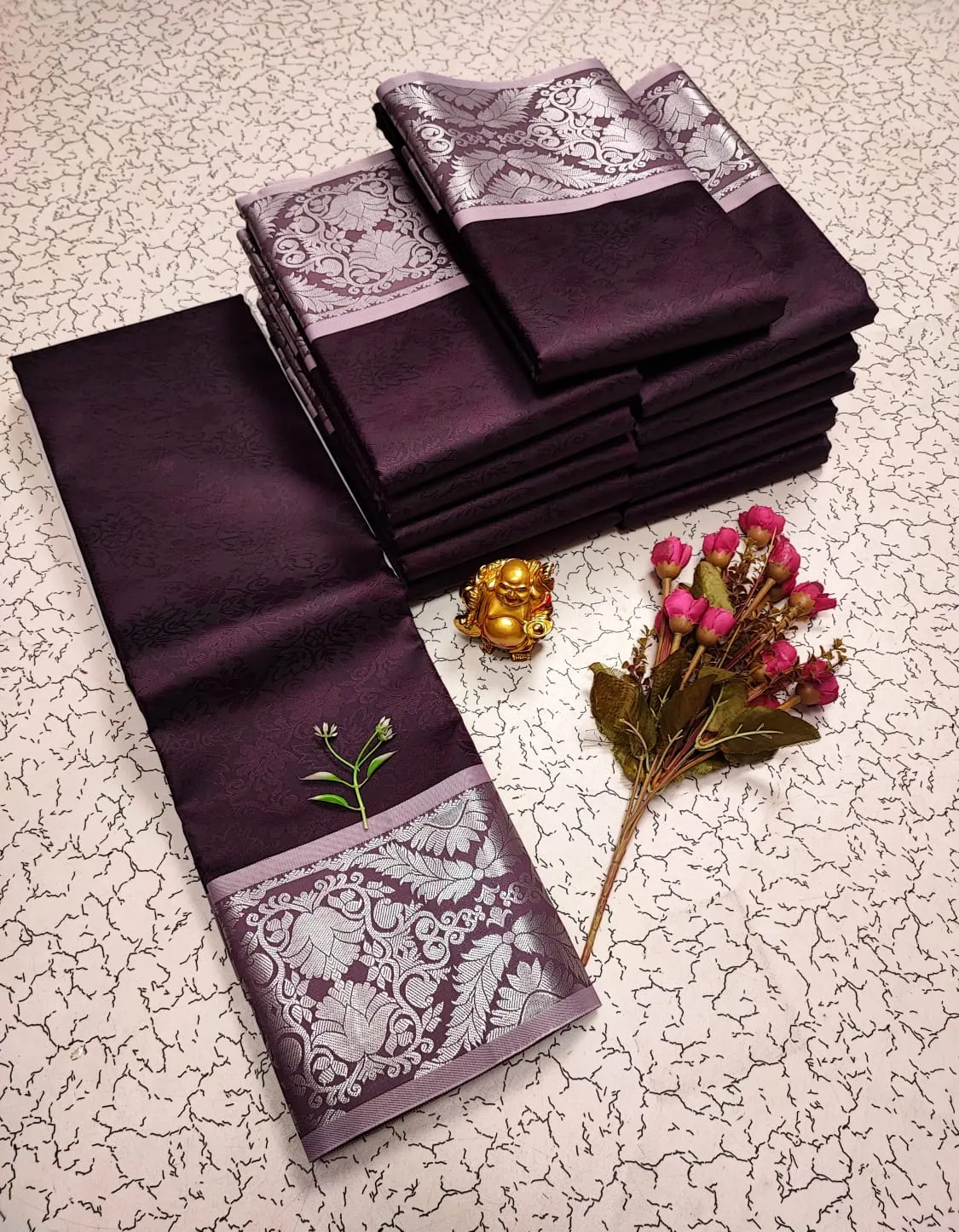 Dark Plum with Lilac Silver Zari Soft Silk Saree